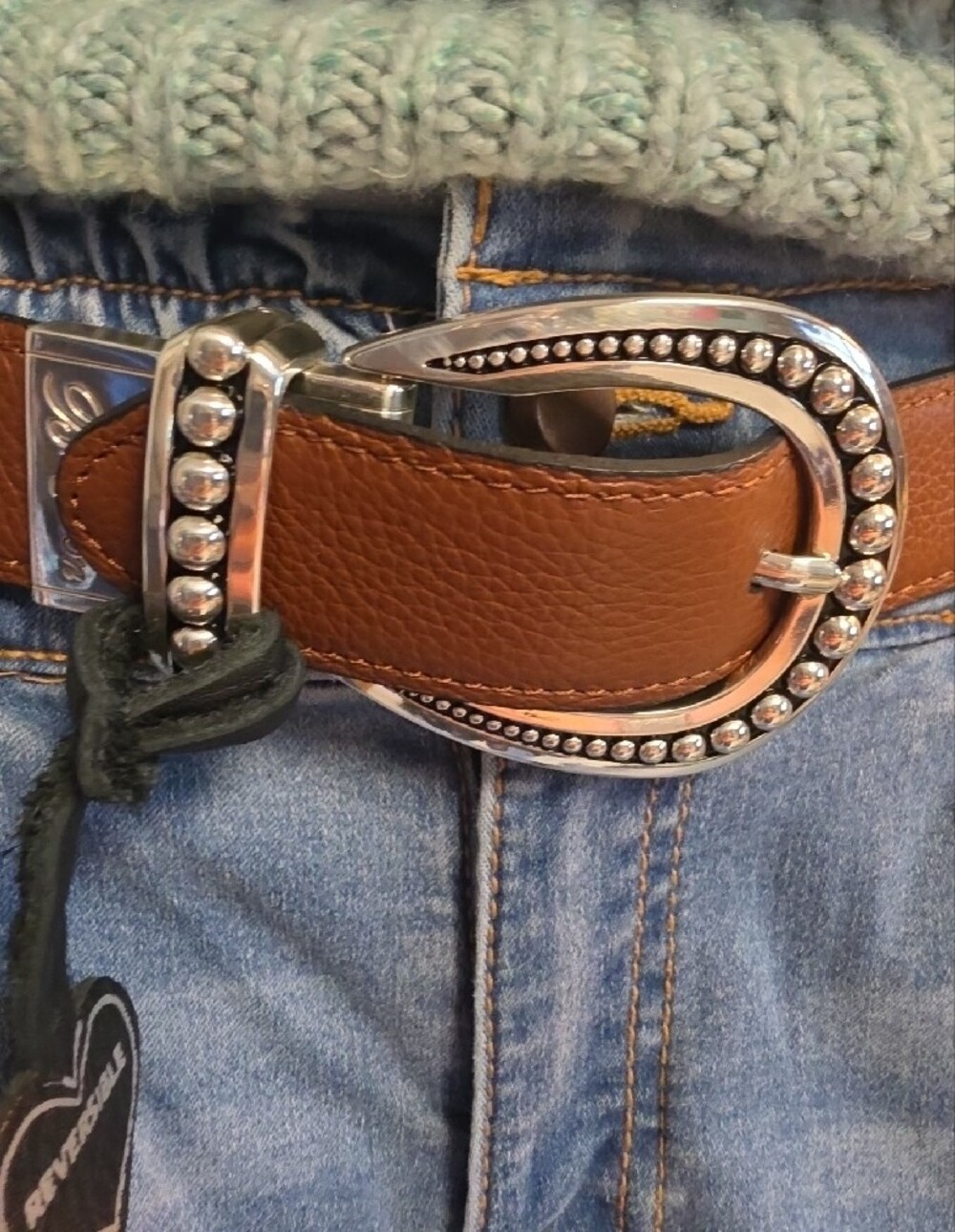 Brighton Brown/Black Flip Leather Belt with Silver Studded Buckle